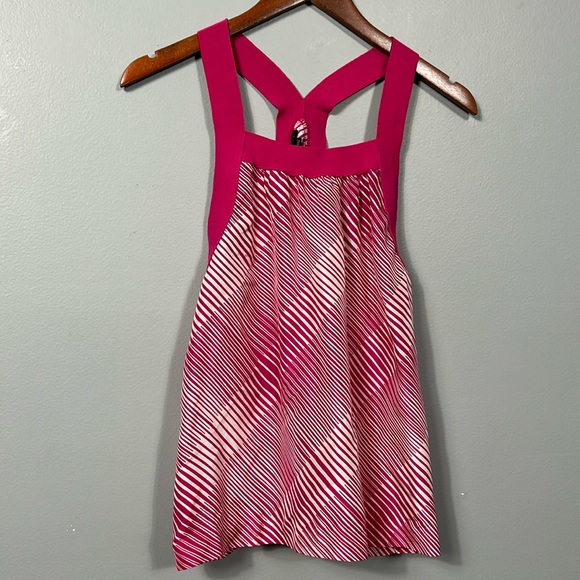 Theory 100% silk pink striped racerback tank top size M - Picture 4 of 14